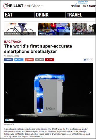 Thrillist calls BACtrack Mobile "the World's First Super-Accurate Smartphone Breathalyzer"